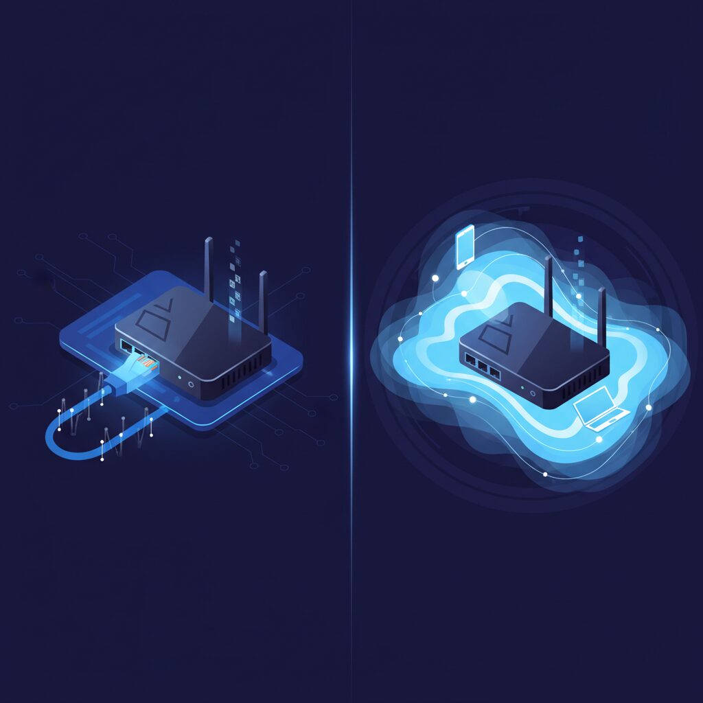Wi-Fiと有線LANの比較イメージ